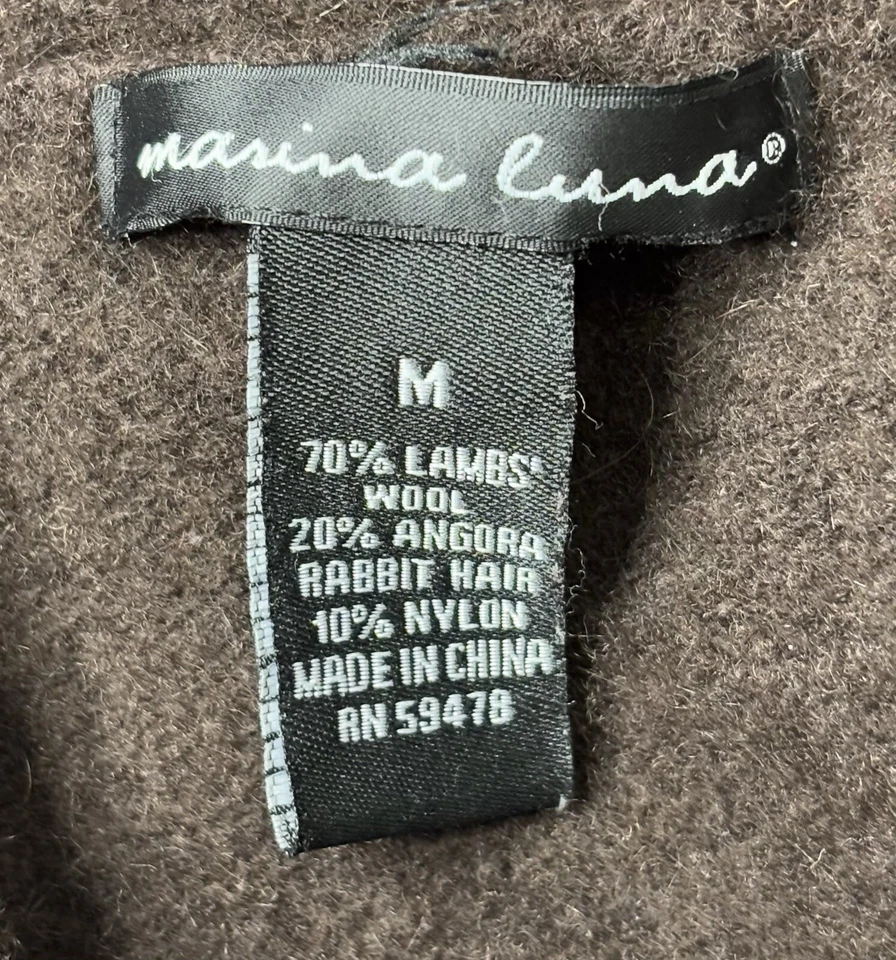 Cárdigan Suéter Marina Luna Para Mujer Pequeño Lana de Cordero Mezcla Angora Cuello Marrón Foto 2 de 4