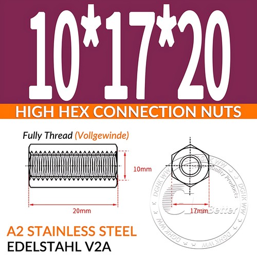 HIGH HEX CONNECTION NUTS HEXAGON CONNECTOR ROD BAR STUD LONG NUT M2 M3 M4 - M24 - Picture 161 of 197