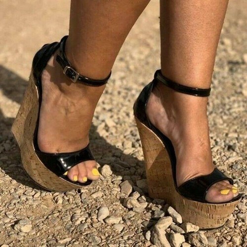 STYLISH Women Sandals Platform Wedge High Heels Sandals Shiny Leather Shoes 2024 - Afbeelding 1 van 2