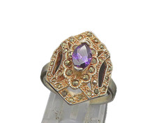 925 Sterling Silver Vintage Purple Topaz  Marcasite Band Ring Sz 6.5 RG23436