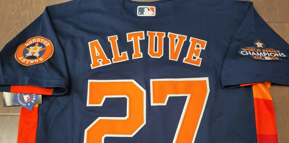 Houston Astros #27 Jose Altuve Stitched Navy Alternate Limited Player Jersey - Image 3 of 3
