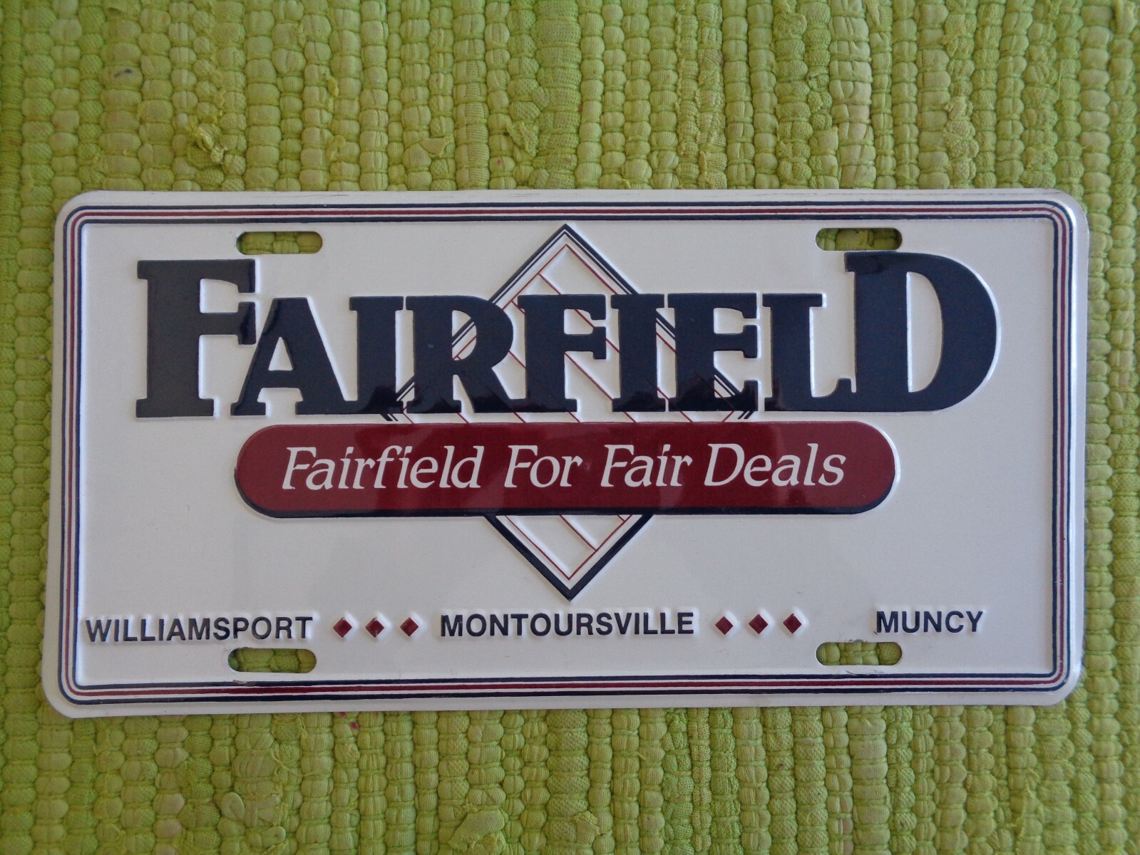 Vtg Fairfield FORD DEALER License Plate Williamsport Montoursville