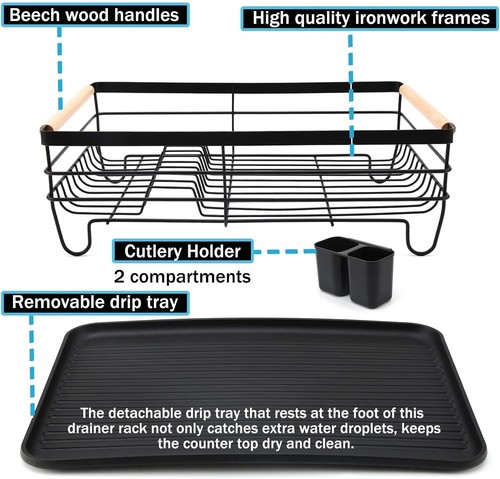 Large Dish Drainer Drying Rack with Removable Drip Tray Cutlery Holder Anti-Rust - Picture 9 of 12