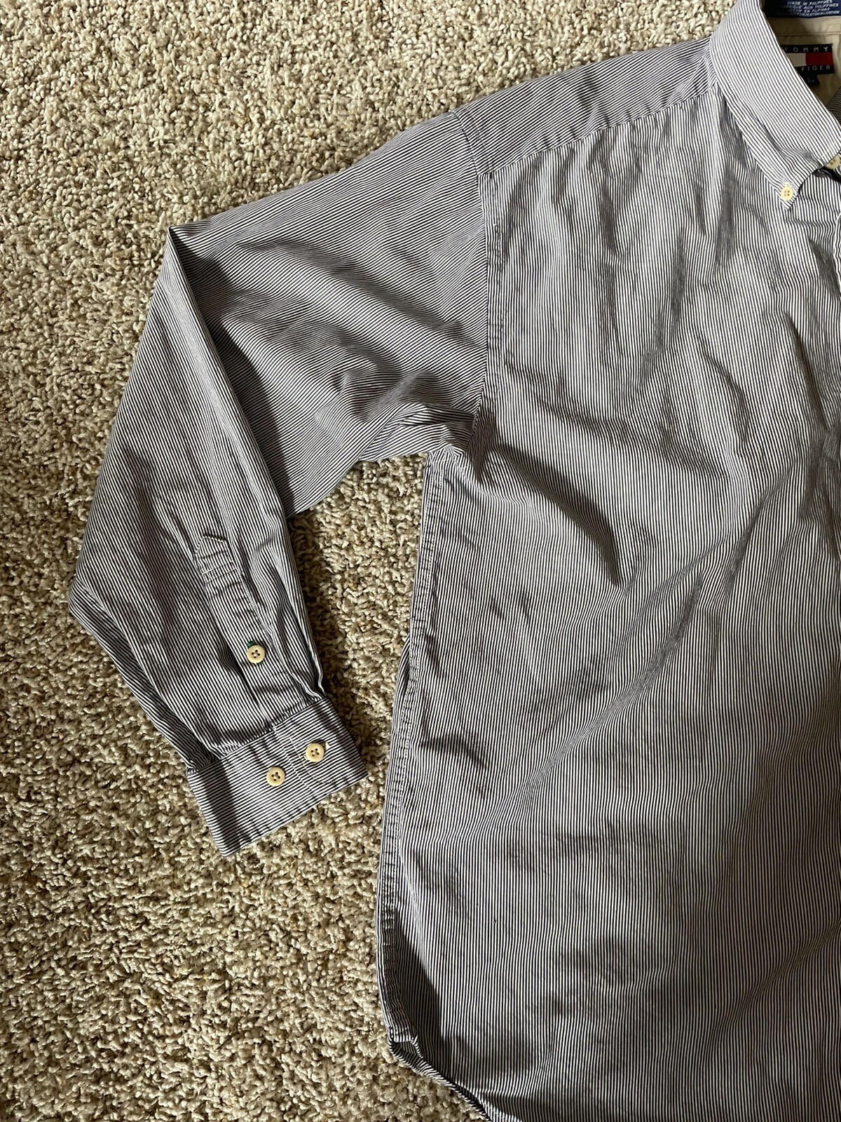 Tommy Hilfiger Shirt Mens L Blue White Striped Long Sleeve Button Down Vintage thumbnail 5