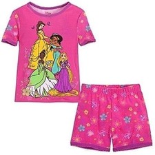 Disney Store Princesses Short Sleeve Tight Fit Pajama Set Girl Size 4 5 6 7 8