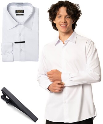 Mens White Dress Shirt Regular Cuff Tailored Slim Fit Stretch Non Iron AZAR MAN | eBay Mens White Dress Shirt Regular Cuff Tailored Slim Fit Stretch Non Iron AZAR MAN | eBay