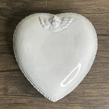 ARTE ITALICA Ceramic Heart Trinket Box Angel Cherubino Italy Jewelry Lid 3310