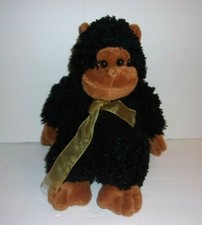 Black and Brown Shaggy Soft Plush Gorilla Monkey Yellow Ribbon Bow 11" Toy