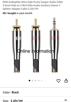 3.5mm Male to 2 RCA Male Audio Auxiliary Stereo Y Splitter Adapter Cable 3.2 