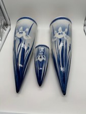 Vtg Asian Blue & White Ceramic Set of 3 Wall ...