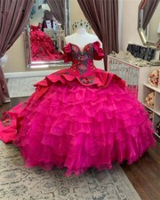 Elegant Pink Quinceañera Dresses Ball Gown Ruffles Off The Shoulder Sweet 15 16
