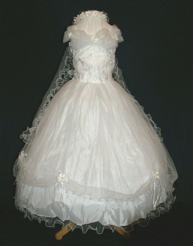 Girls' Communion/Pageant/Flower Crystal Satin WHITE Dress Size 14 Sleeveless - Picture 4 of 5