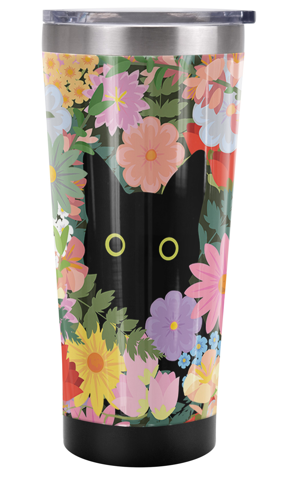 Generic Black Cat In Flowers Tumbler 20oz Vacuum Insulated Leak Resistant