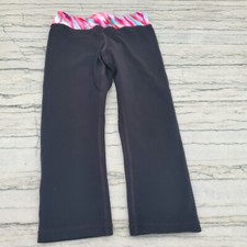Athleta Girl Black Cropped Leggings with Pink Rainbow Waistband Size M 8-10