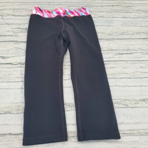 Athleta Girl Black Cropped Leggings with Pink Rainbow Waistband Size M 8-10