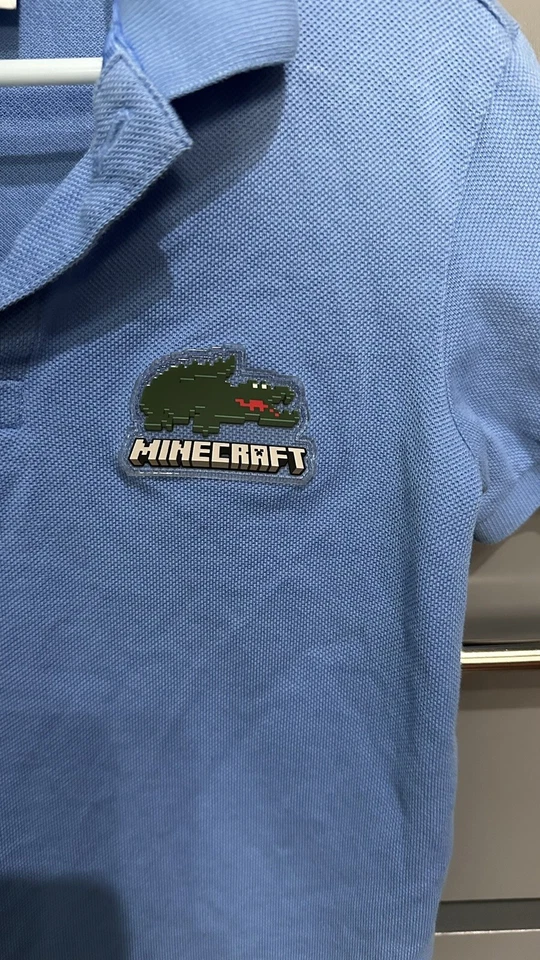 Lacoste Minecraft Boys Polo Shirt Size 5 Short Sleeves  Plane Pattern Blue - Image 2 of 4