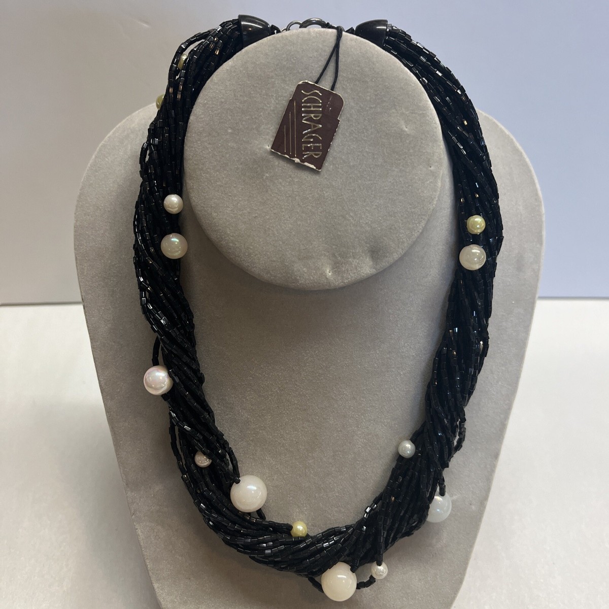 Vtg Schrager Choker Necklace Black Multi Strand Twisted Colored