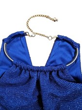 BLUE SPARKLE COCTAIL DRESS Cruise Wear Eliza J Brand Sz 6 Gold Necklace Detail 