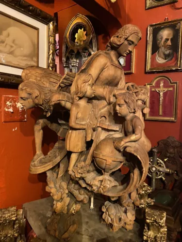 antique 19th century wood carved religious sculpture oddities altarpiece 
