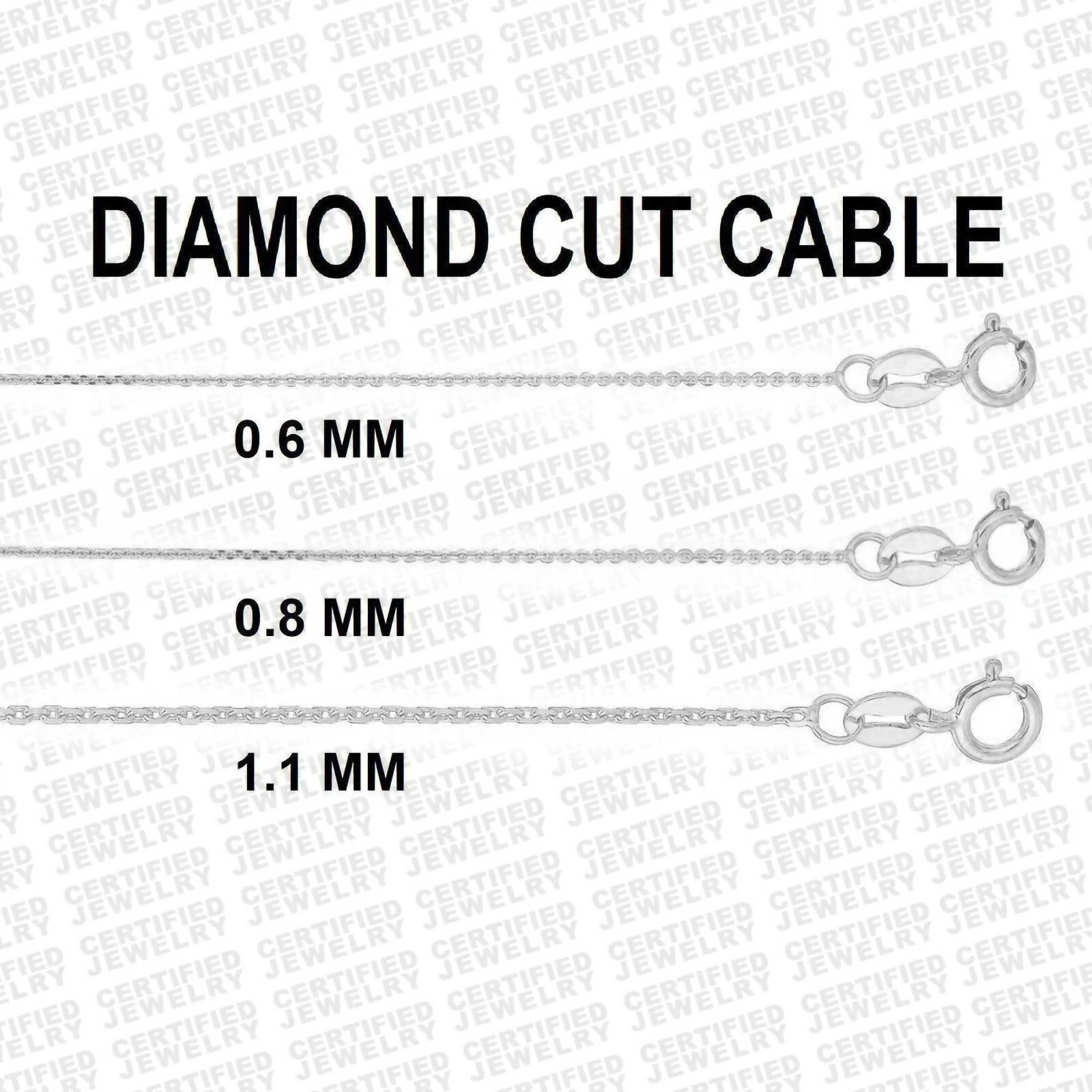Solid 14K White Gold Diamond Cut Cable Link Chain Necklace, 16" 18" 20