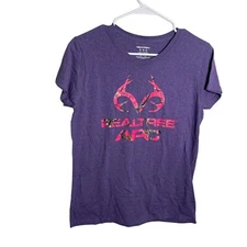 Realtree APC T-Shirt Women's Medium Purple Short Sleeve Graphic Outdoor Top Camo