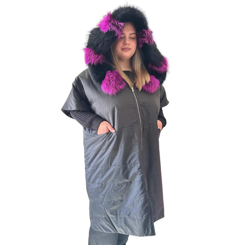 Abrigo Chaleco Largo Acolchado Reversible De Gran Tamaño con Cuello Desmontable Cierre de Cremallera Foto 3 de 4