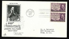 #946 3c Joseph Pulitzer - ArtCraft FDC Pair