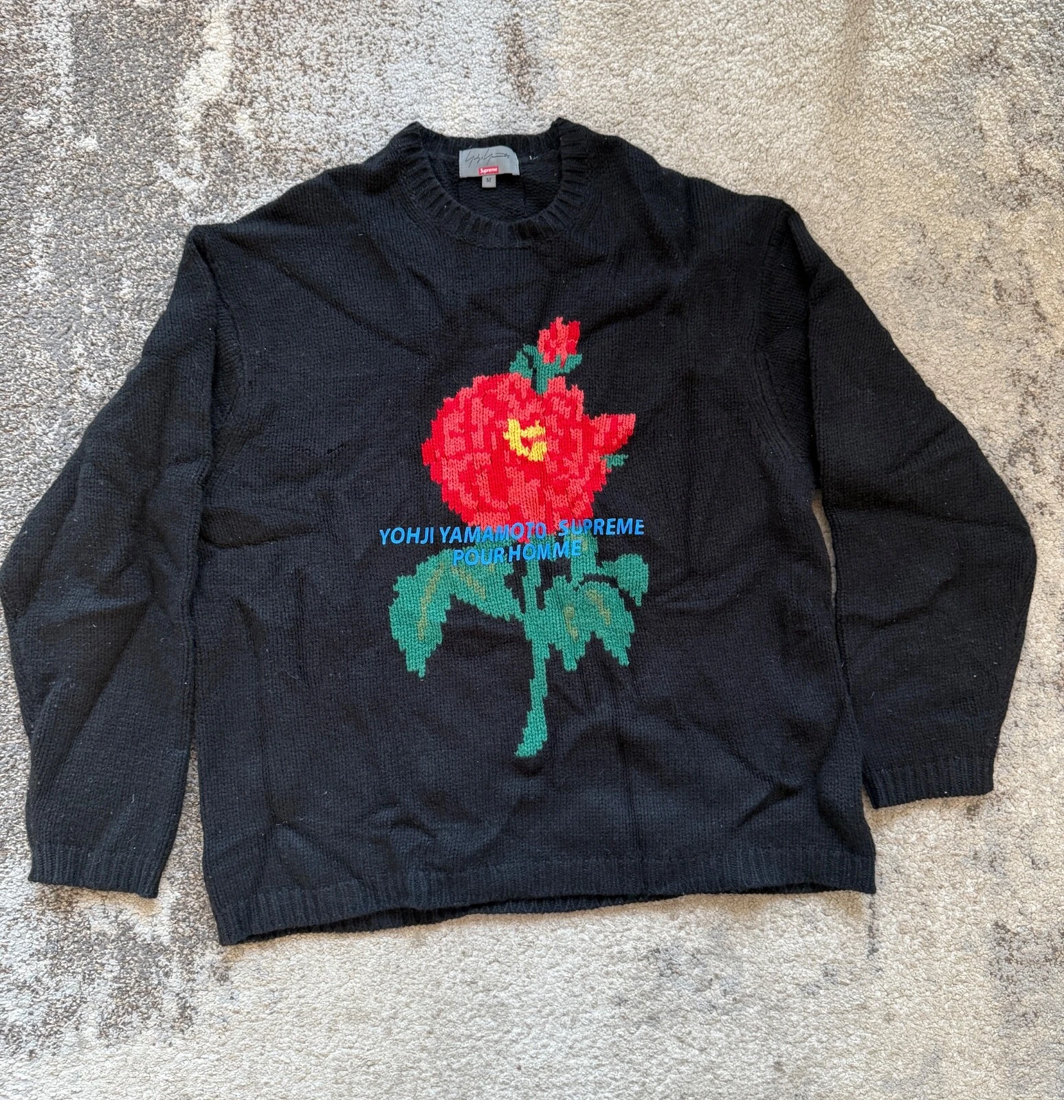 Pull Supreme Yohji Yamamoto noir ROSE moyen M pull rose tricot 