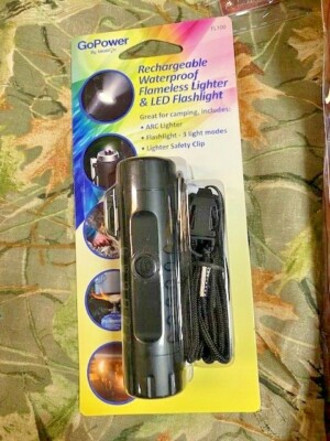 WATERPROOF FLAMELESS LIGHTER & LED FLASHLIGHT RECHARGEABLE NEW