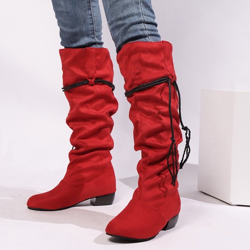 New Velvet High Top Boots Womens Suede Low Heels Casual Boots Sizes - Bild 6 von 25