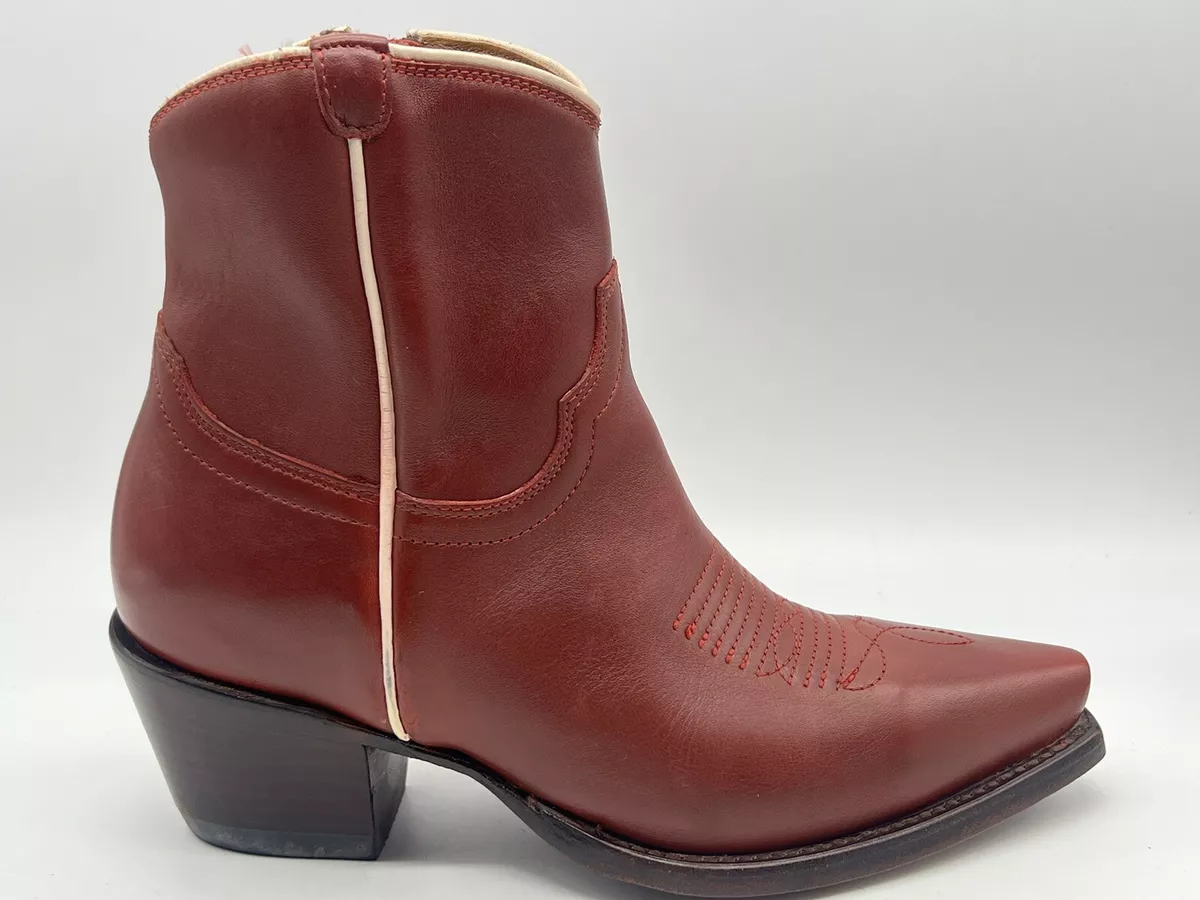 SEMINEW Tecovas The DAISY Calfskin Western Zip Bootie Women Sz 6 B In Burgundy