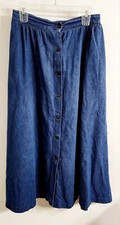 Denim Button Front Prairie Maxi Skirt Vintage
