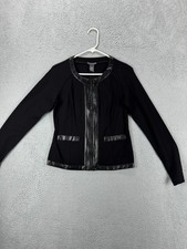 Chelsea Theodore Blazer Womens Small Black Nylon Blend Leather Full Zip Coat New