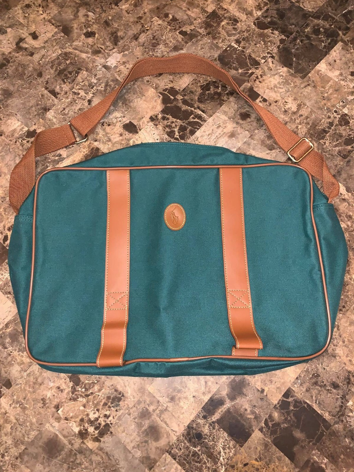 Valigetta Polo Ralph Lauren tela verde marrone pelle borsa messenger pony ottime condizioni