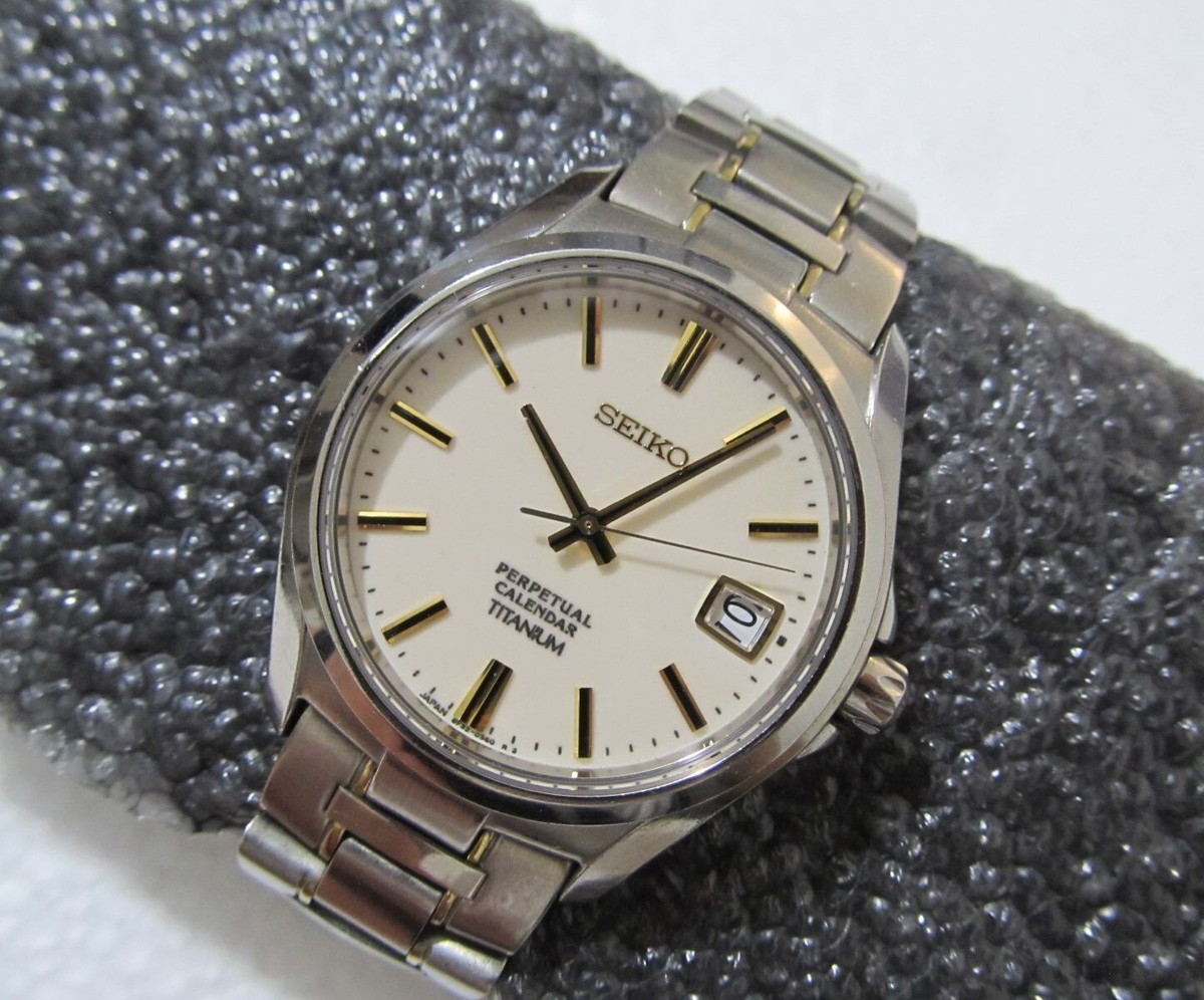 SEIKO PERPETUAL CALENDAR TITANIUM 8F32-0400 Champagne Gold Men's