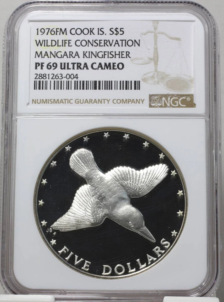 1976 Cook Islands Wildlife Conservation Kingfisher Silver Coin PF69UC $5 NGC - Image 3 of 4