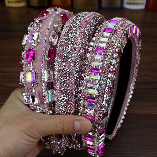 Pink Crystal Princess Padded Headbands Rhinestone Hairbands Hair Jewelry Girls - Imagen 16 de 25