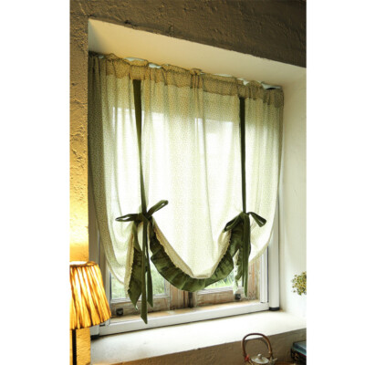 Floral Print Curtain Tie-Up Window Kitchen for Living Room Drape Treatment Decor