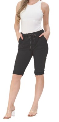 Italienische knielange magische 3/4-Shorts Damen Turn-Up kurze Shorts Hose UK