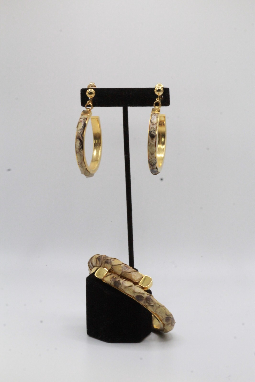 VTG Python Snake Skin Cuff Dangle Hoop Large Earr… - image 3