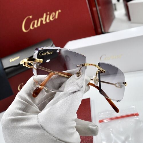 Cartier rimless sunglasses glasses C decor Harmattan gold frame diamond cut lens - Afbeelding 1 van 20