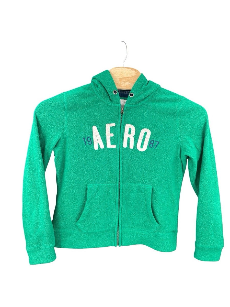 ジャケット・アウター peee aere hoodie zip pullover jacket Aeropostale Fleece Full Zip Green Hoodie Jacket Juniors Size XL