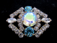 Vibrant Czech Vintage Style Glass Rhinestone Button Crystal  Blue  Aurora