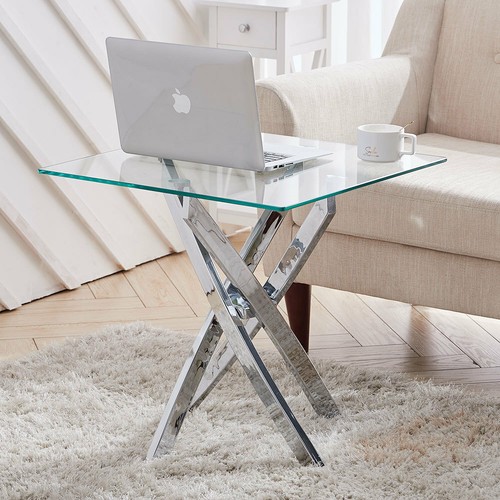 Square Small Glass Side Table Coffee Tea Table Bedside Couch Sofa End Desk Metal - Picture 5 of 9