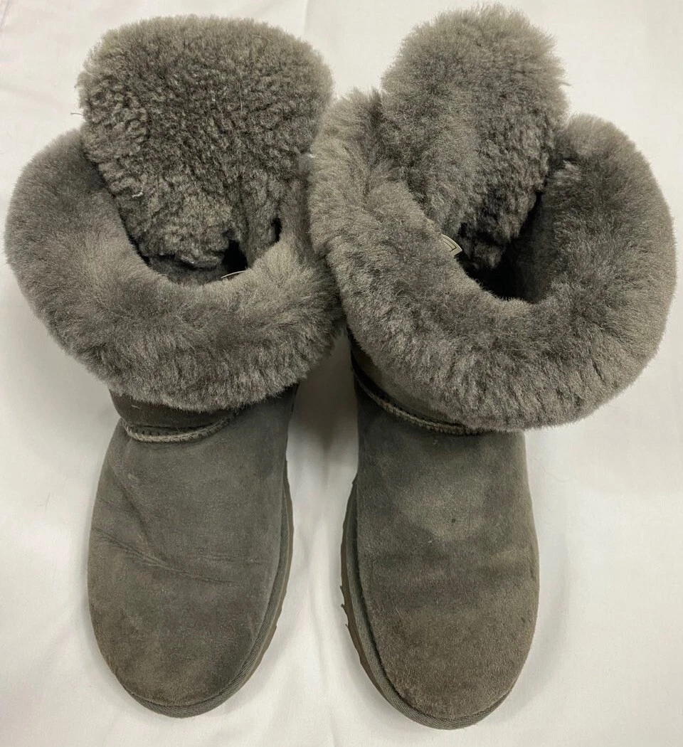 Stivali UGG 7 grigi Bailey fiocco II scamosciati sherpa shearling corti pull on