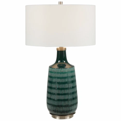 UTTERMOST 28376-1 SCOUTS DEEP TEAL GLAZE HAND-CARVED ORGANIC CERAMIC TABLE LAMP - Picture 1 of 6