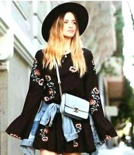  ZARA SHORT DRESS BLACK FLORAL DRESS LONG SLEEVE  FRILL size Medium M  NEW