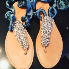 ORIGINAL Lace up Sandals by Yasu - Flip Flops with Jewel Details - 39 EU