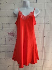 Ekouaer Red Chemise Satin Nightgown Size Small Eyelash Lace Adjustable Straps