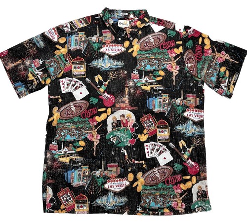 Reyn Spooner Shirt 3XL Black Button Hawaiian Rayon Las Vegas Casinos Limited Ed.
